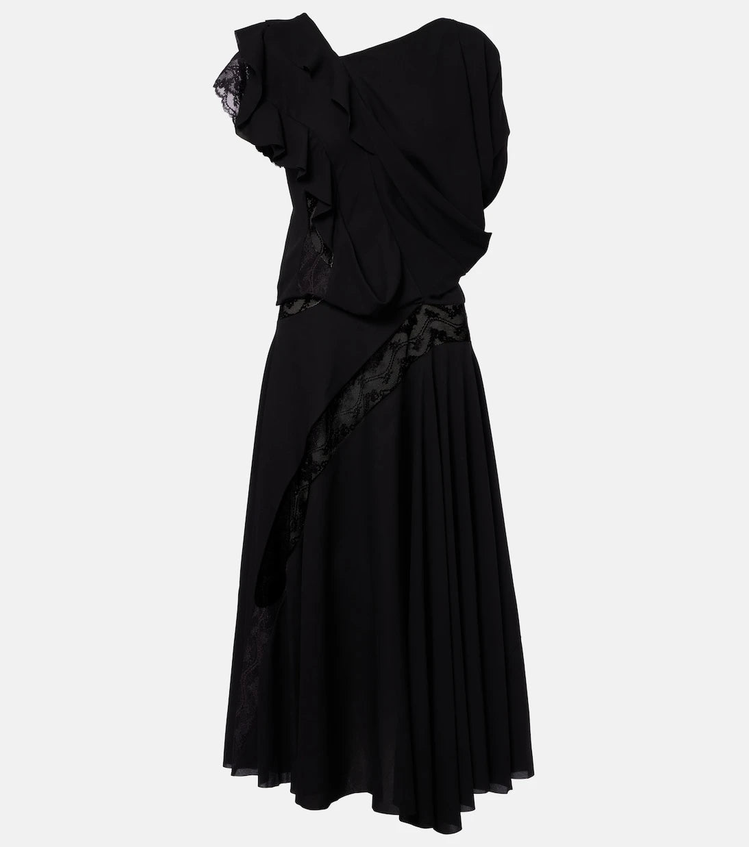Junya Watanabe - Asymmetric lace-trimmed midi dress