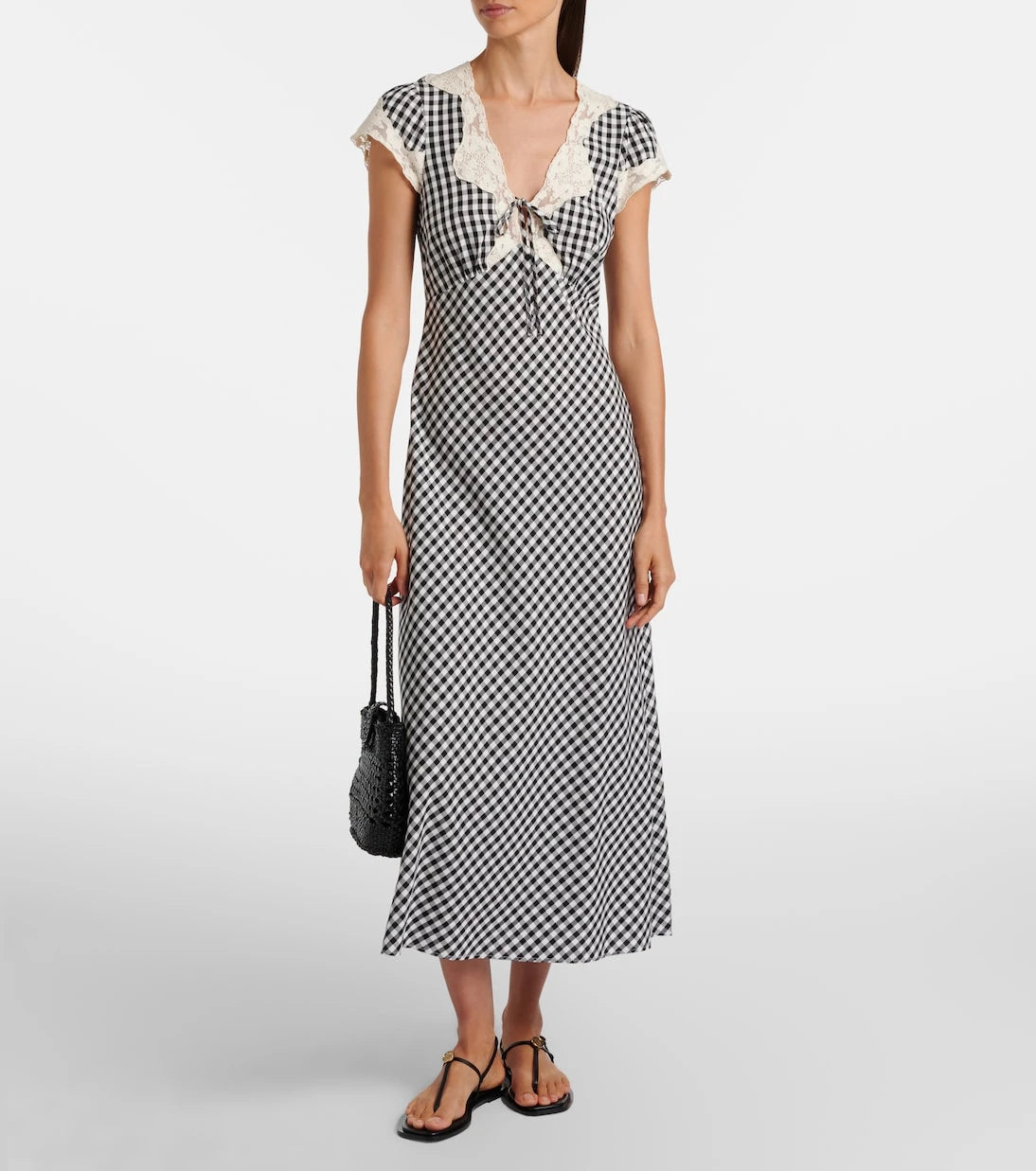 Rixo - Amari lace-trimmed checked midi dress