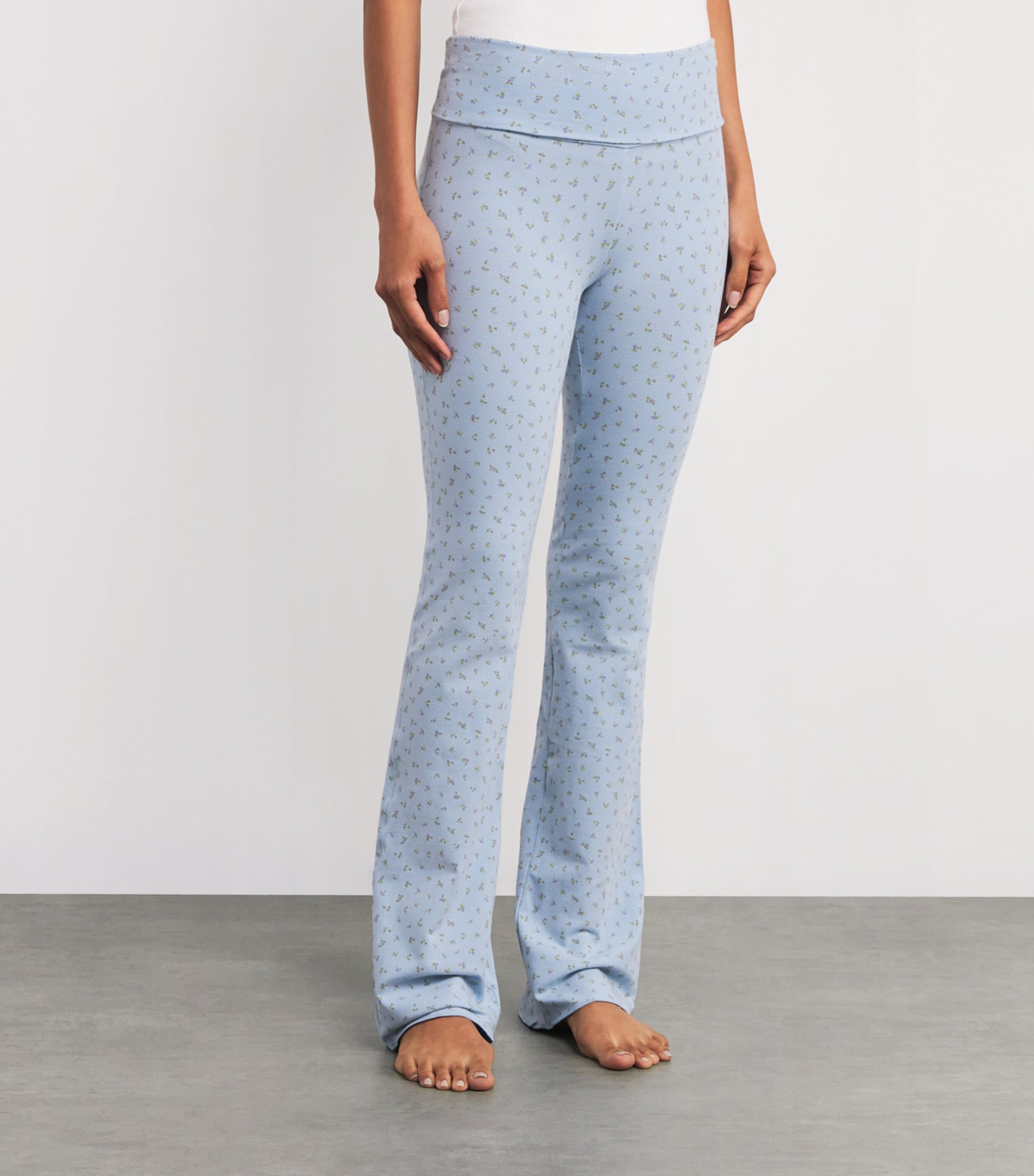 Skims Blue Stretch-Cotton Fold-Over Leggings