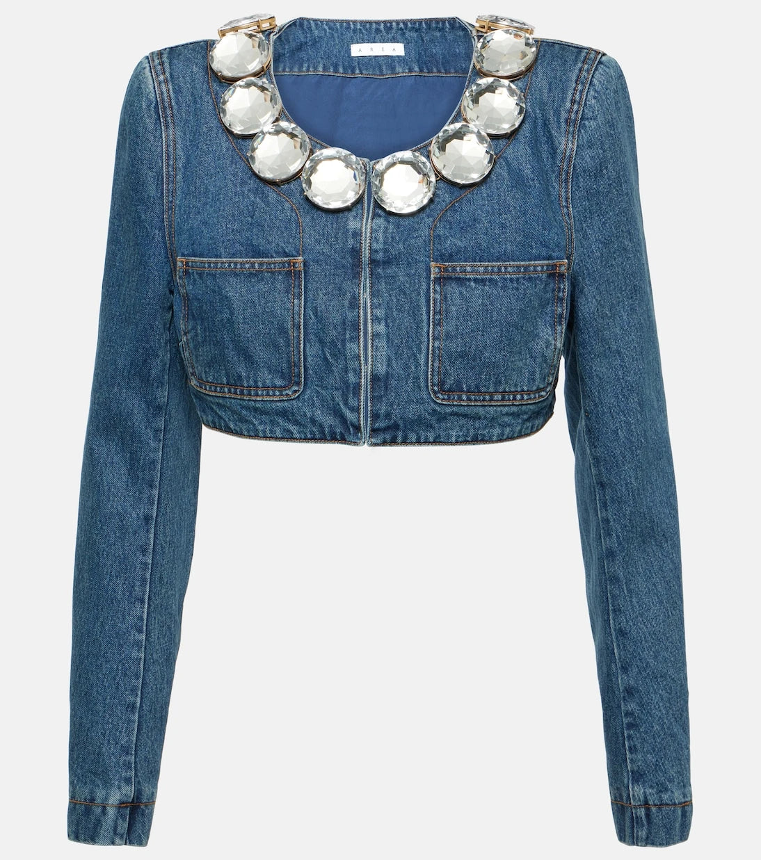 Area - Embellished cropped denim jacket