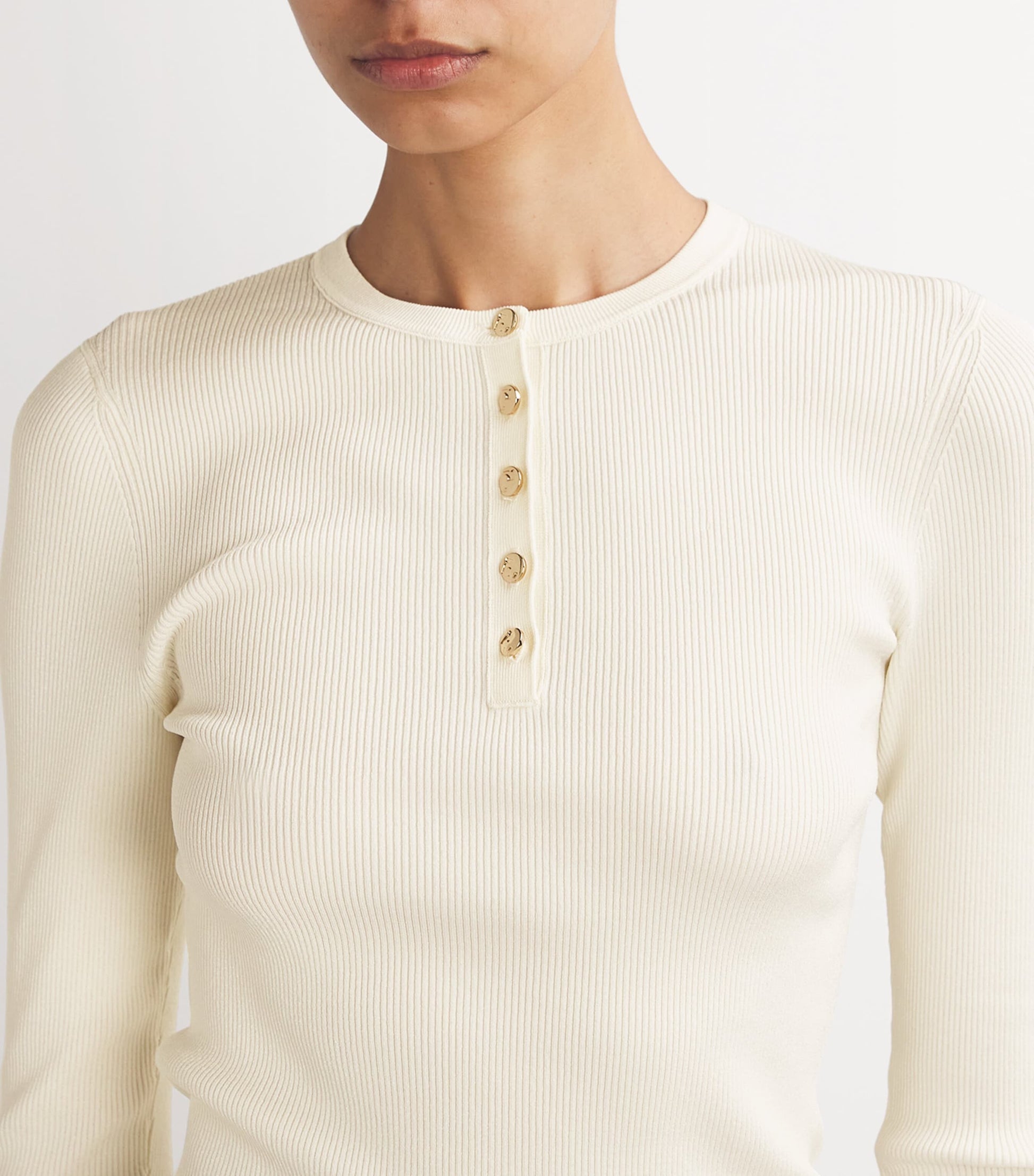Ivory Long-Sleeve Henley T-Shirt