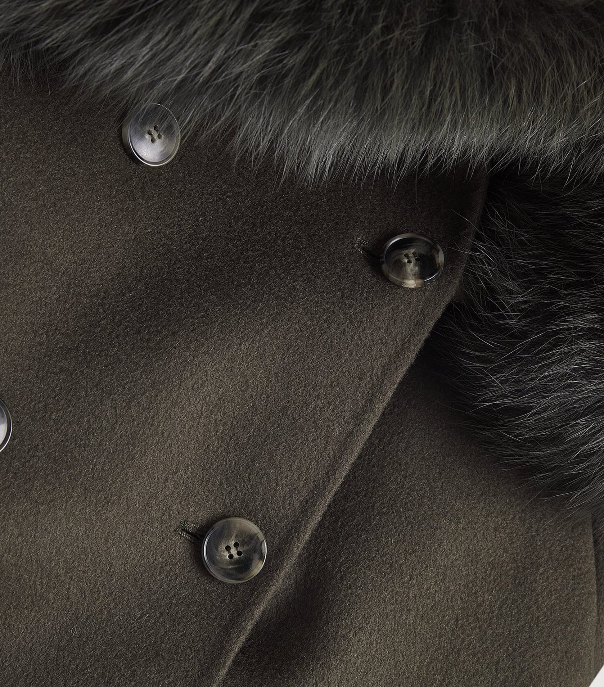 Yves Salomon Beige Fur-Trim Double-Breasted Coat