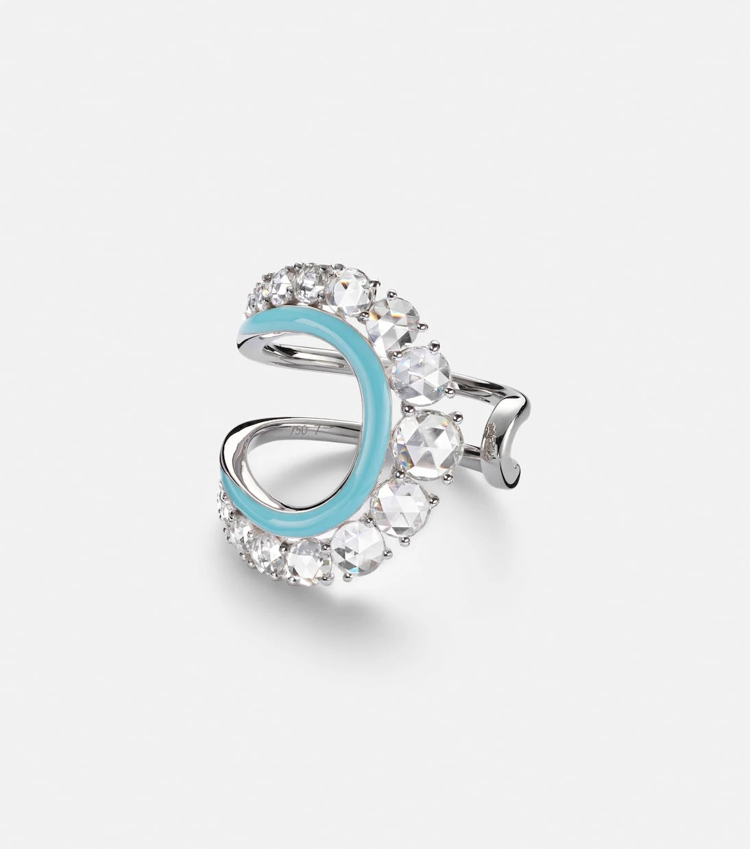 Kamyen - Moonlight 18kt white gold ring with diamonds and enamel