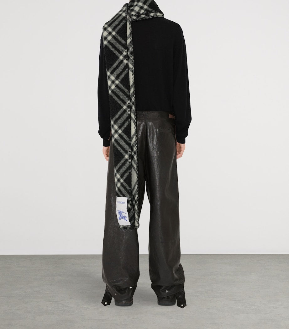 Black Wool Check Scarf