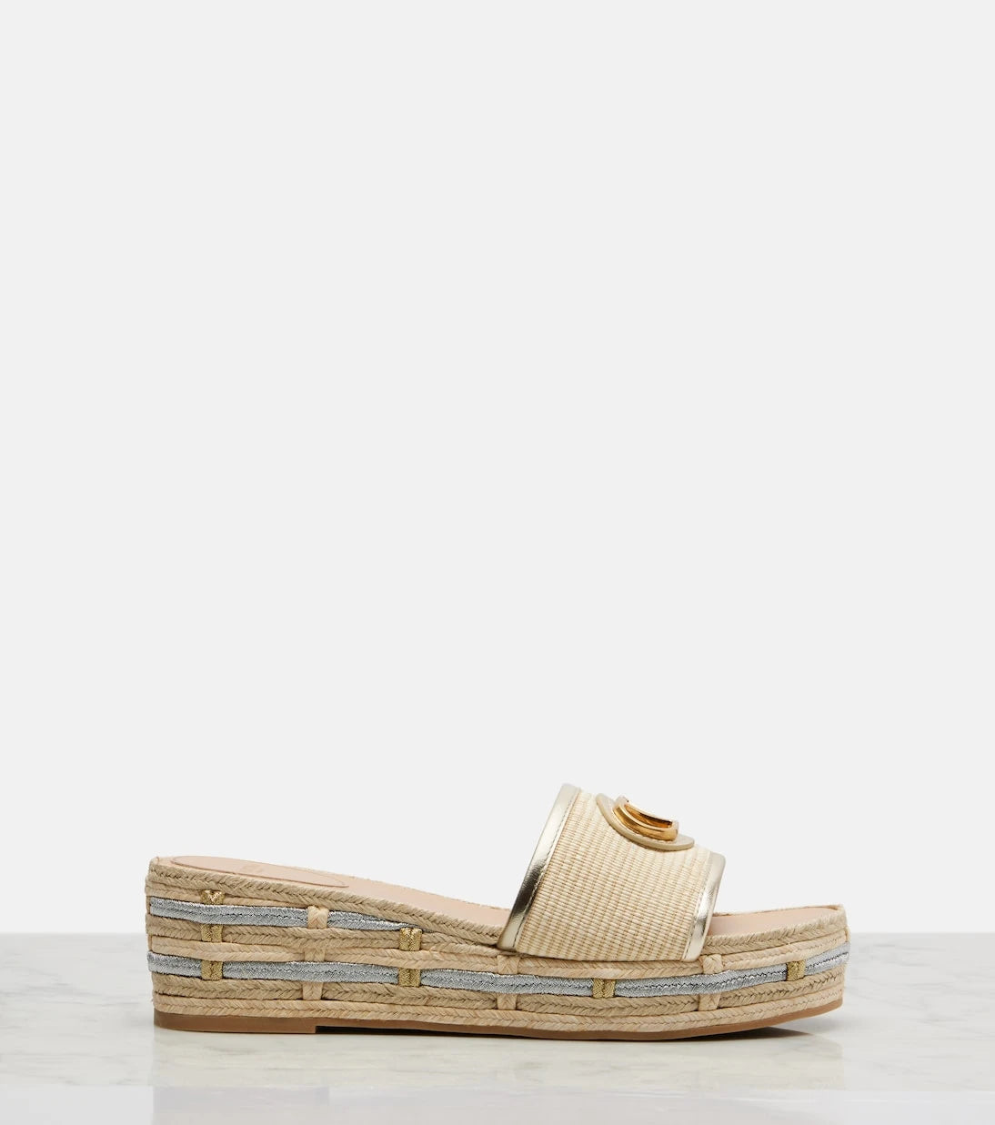 Valentino Garavani - VLogo leather-trimmed espadrille slides