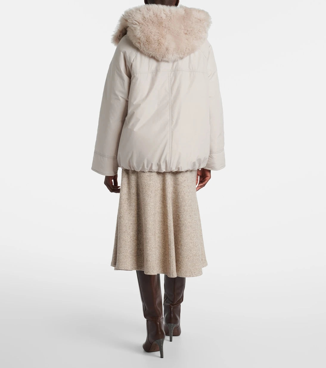 Brunello Cucinelli - Shearling-trimmed taffeta down jacket