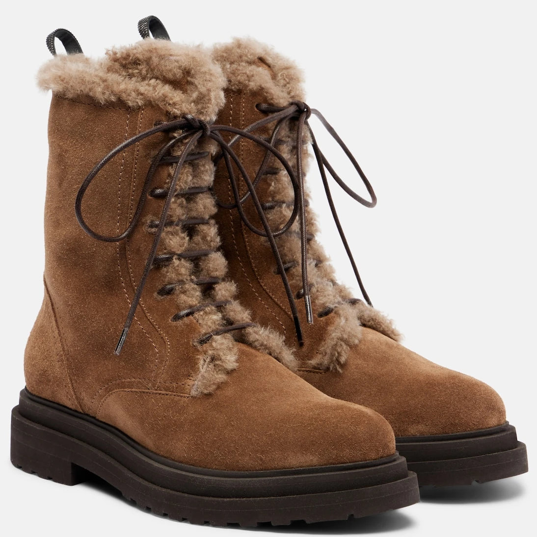 Brunello Cucinelli - Monili shearling-lined suede combat boots