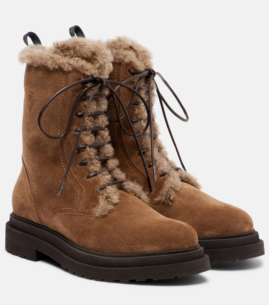 Brunello Cucinelli - Monili shearling-lined suede combat boots