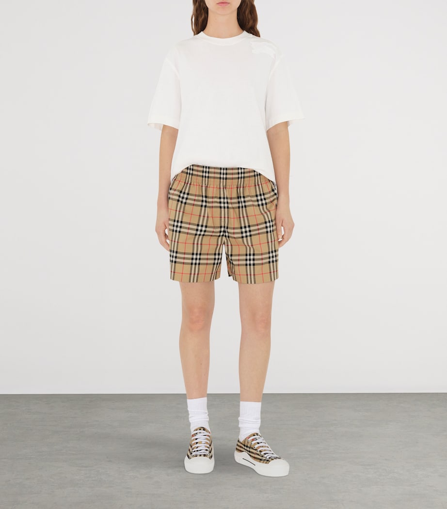 Burberry Beige Stretch-Cotton Check Shorts