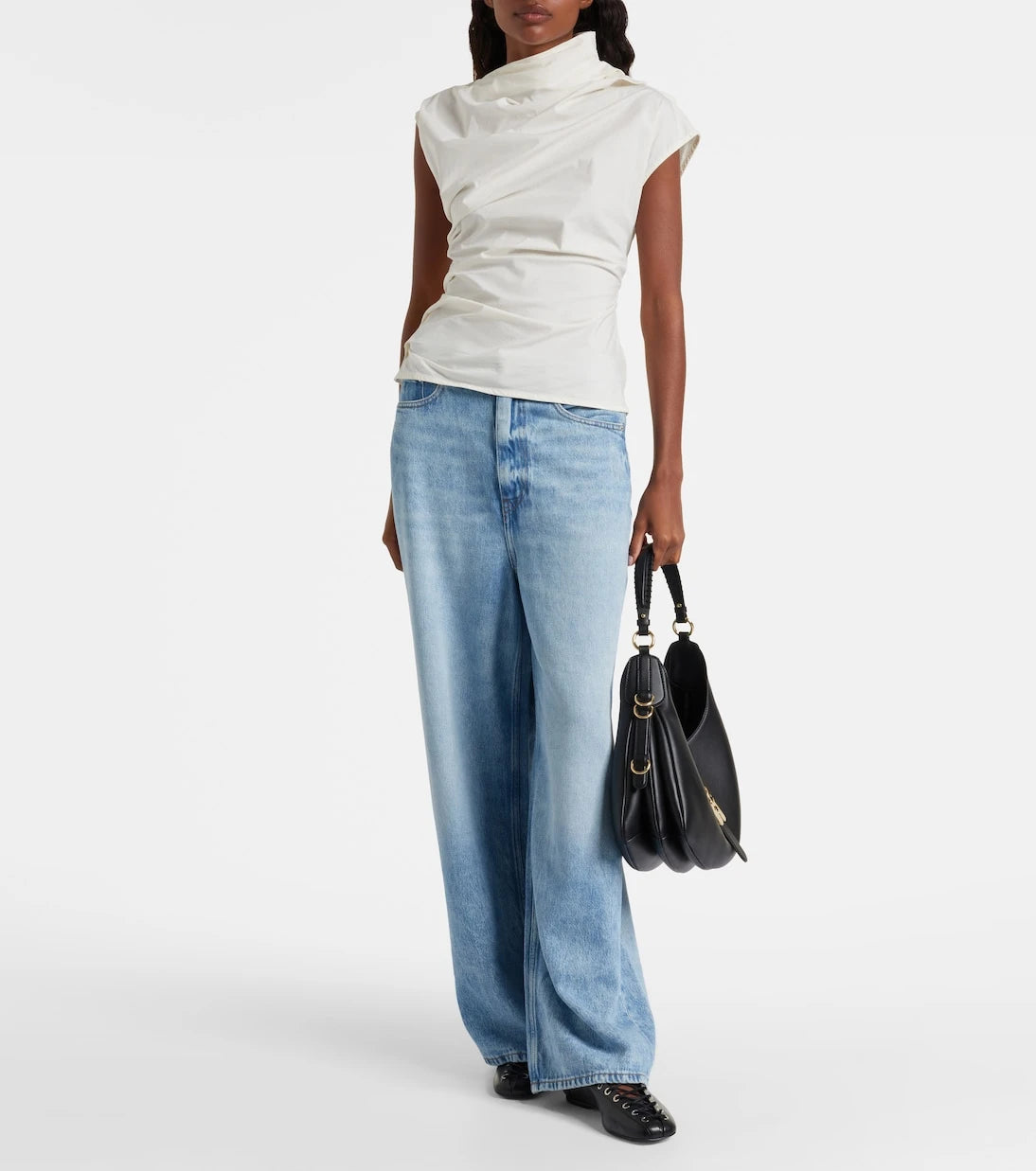 Ganni - Ruched cotton-blend top
