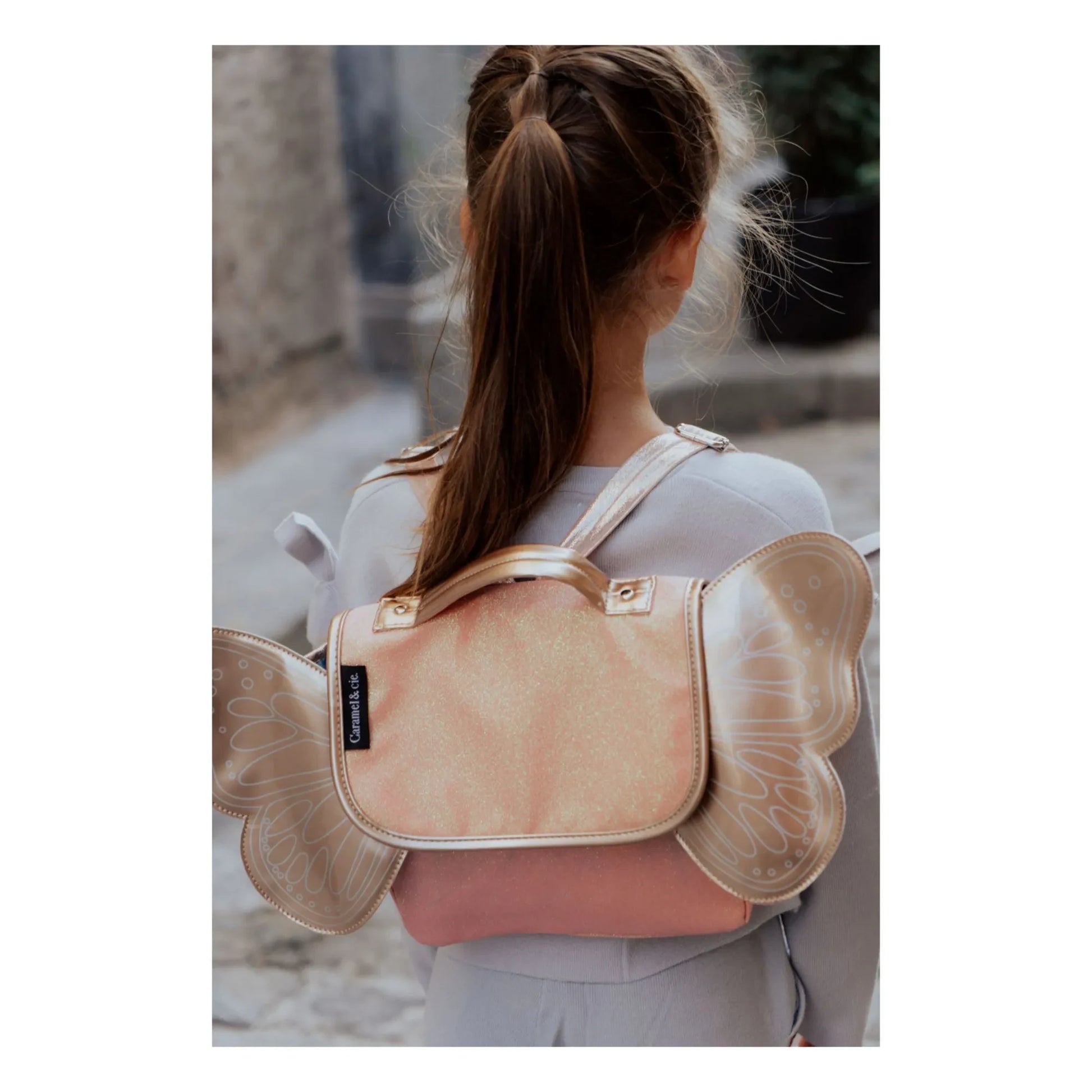 Caramel & Cie - Iridescent Butterfly satchel | Coral