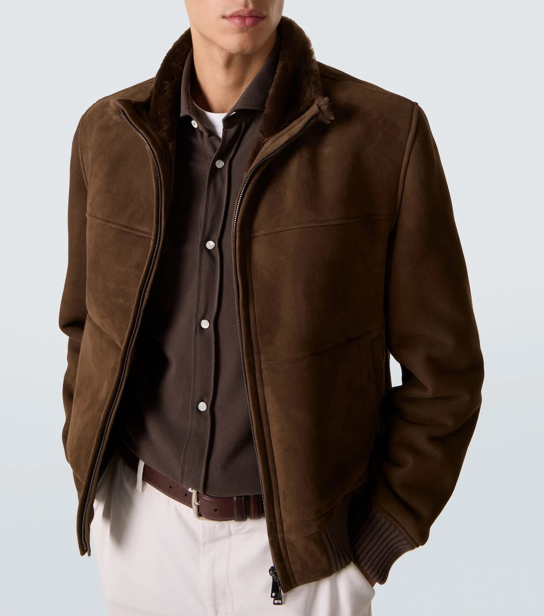 Thom Sweeney - Shearling-lined suede bomber jacket