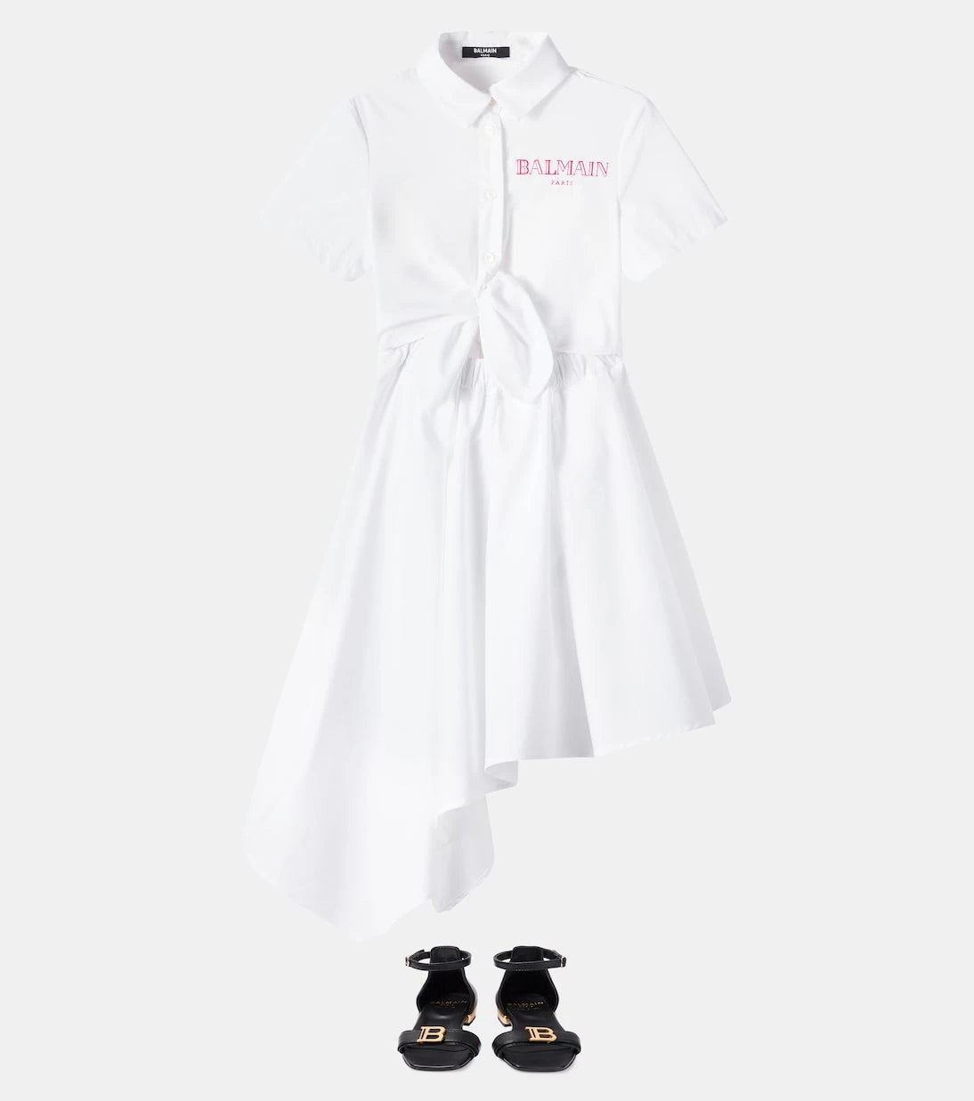 Balmain Kids - Logo asymmetric cotton shirt dress