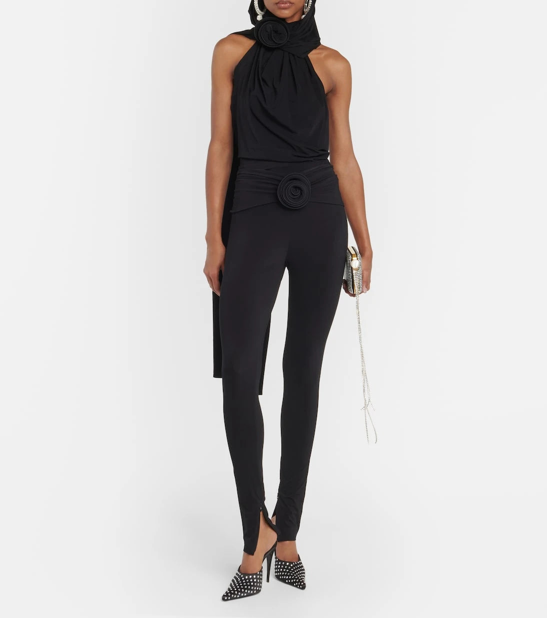 Magda Butrym - Floral-appliqué jersey slim leggings
