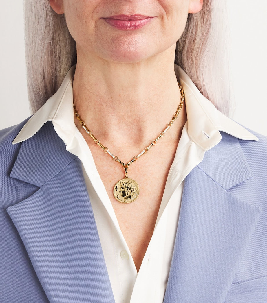 Azlee Large Yellow Gold and Diamond Goddess Coin Charm