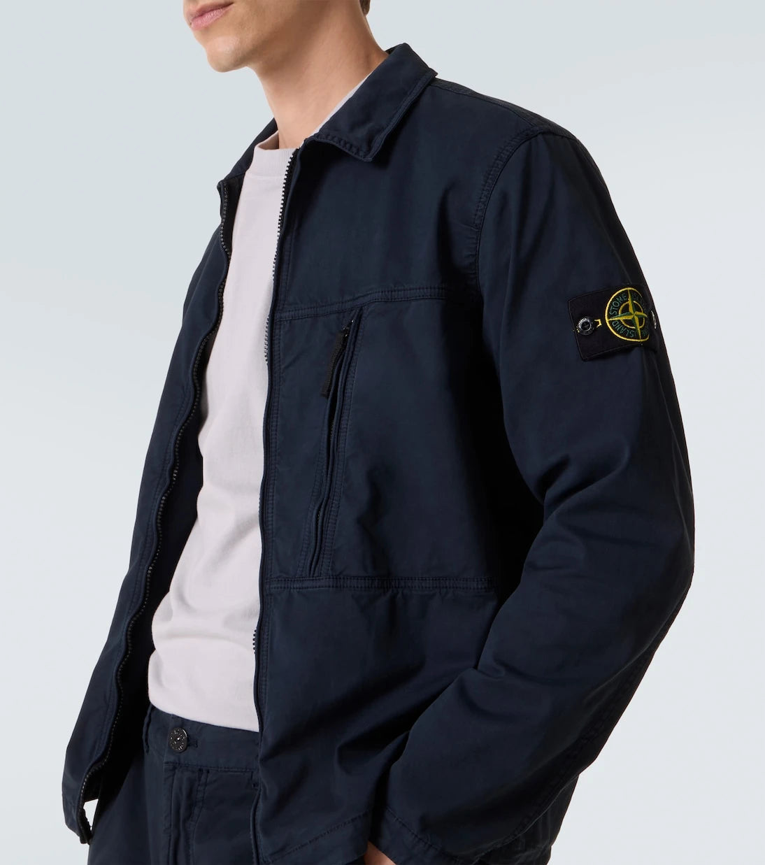 Stone Island - قميص علوي بسحاب من مزيج القطن والتويل