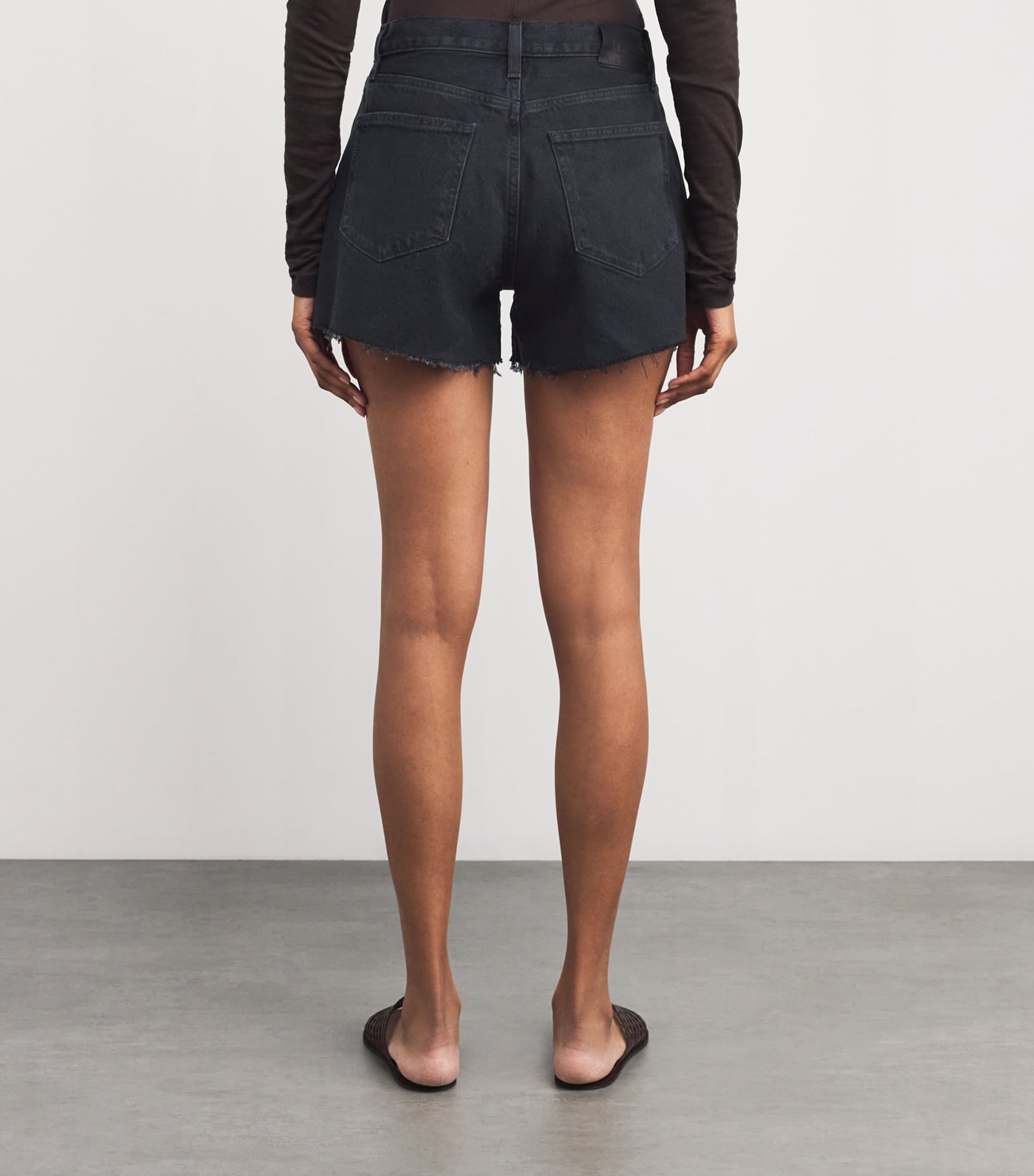 PAIGE Black Raw-Hem Archie Denim Shorts
