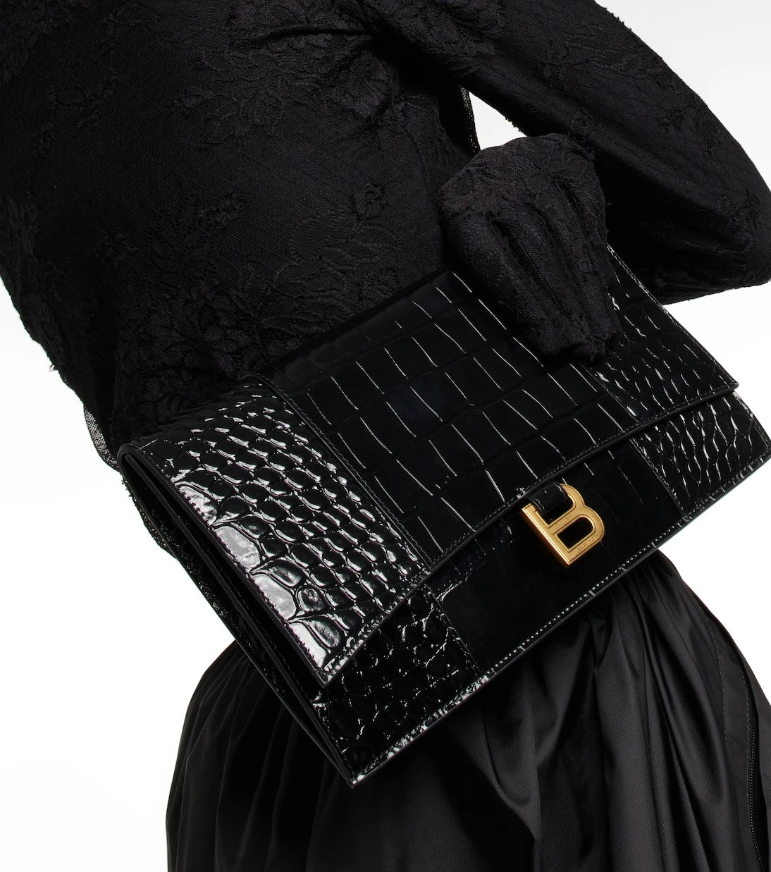 Balenciaga - Hourglass Small croc-effect leather clutch