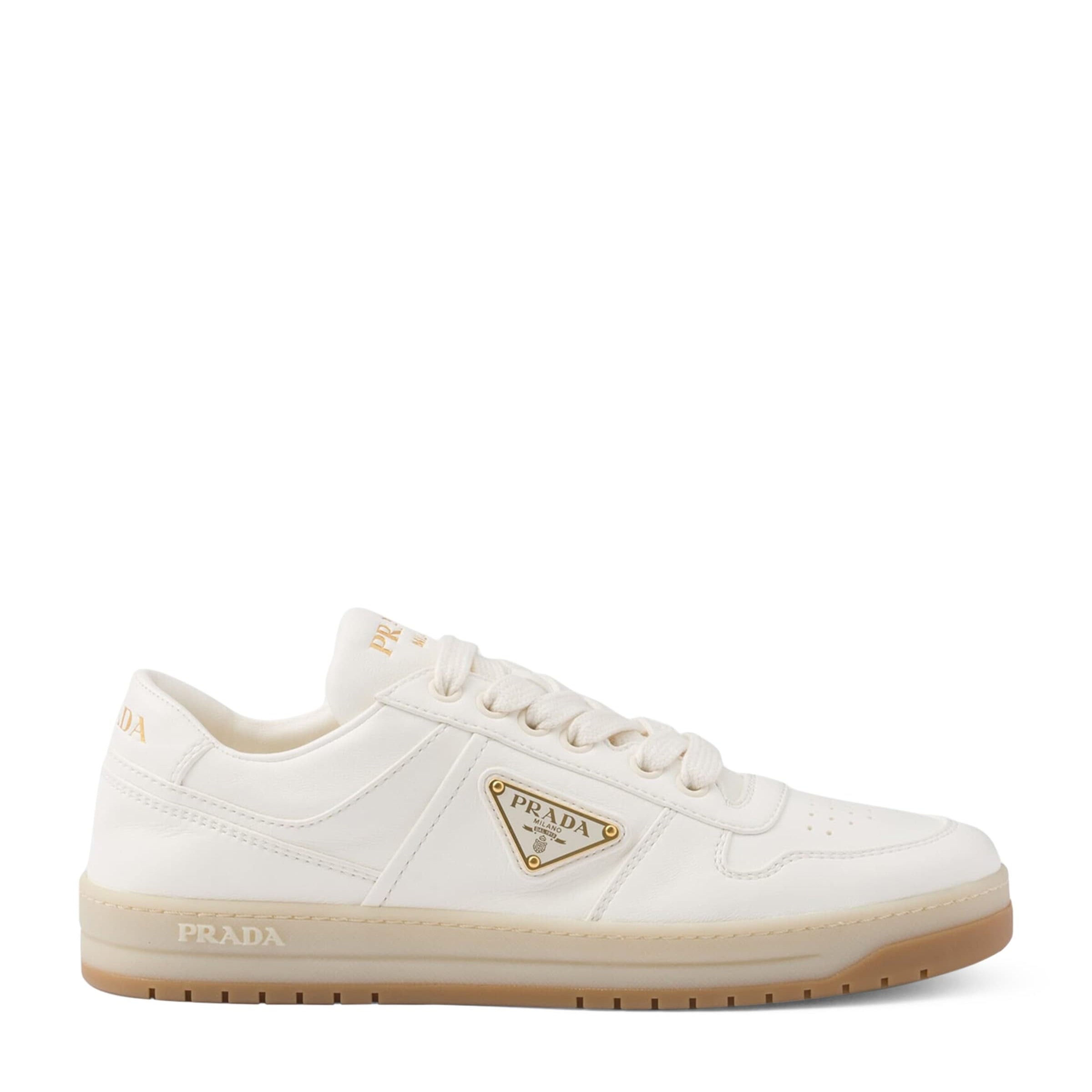 Prada Neutral Leather Downtown Sneakers