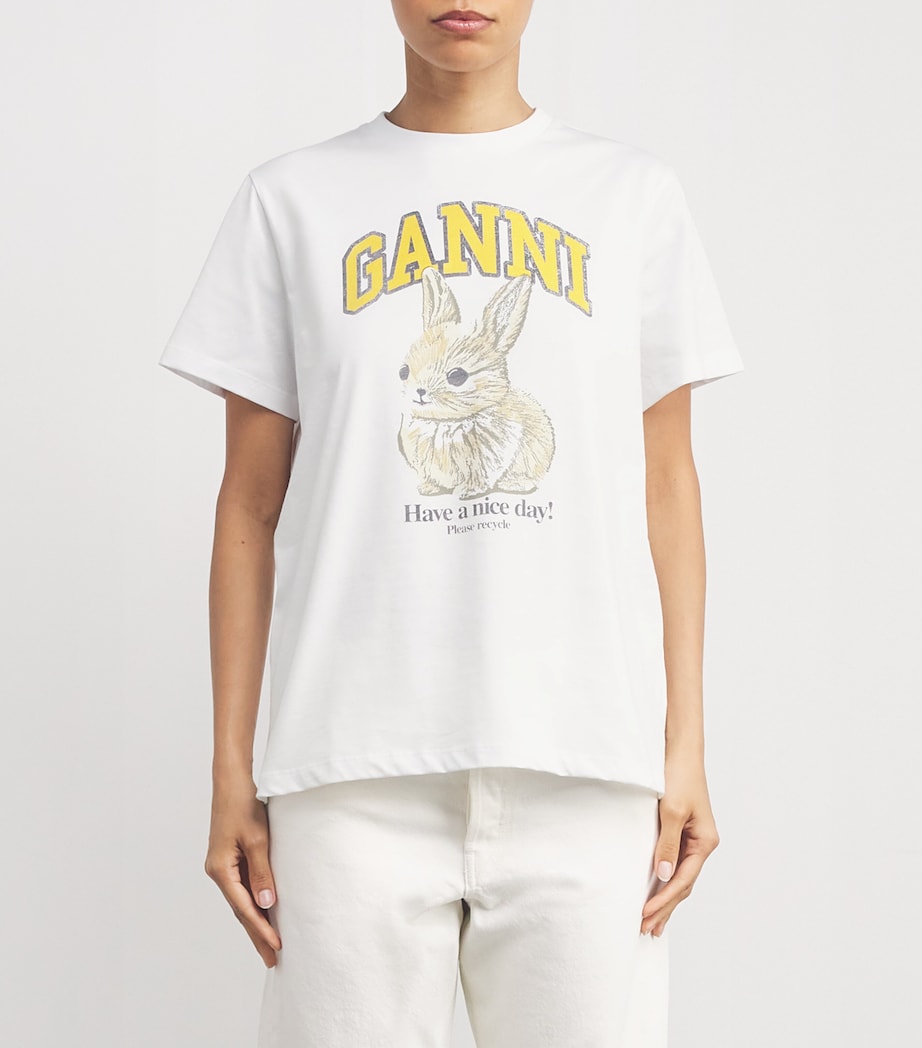 GANNI White Organic Cotton Bunny T-Shirt