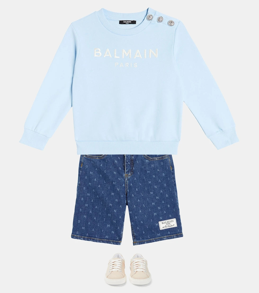 Balmain Kids - سويت شيرت من قطن الجيرسي بشعار الماركة