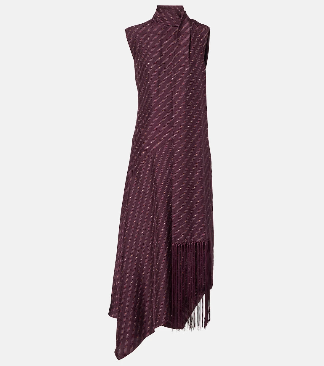 Acne Studios - فستان ميدي حريري غير متماثل مع شراشيب