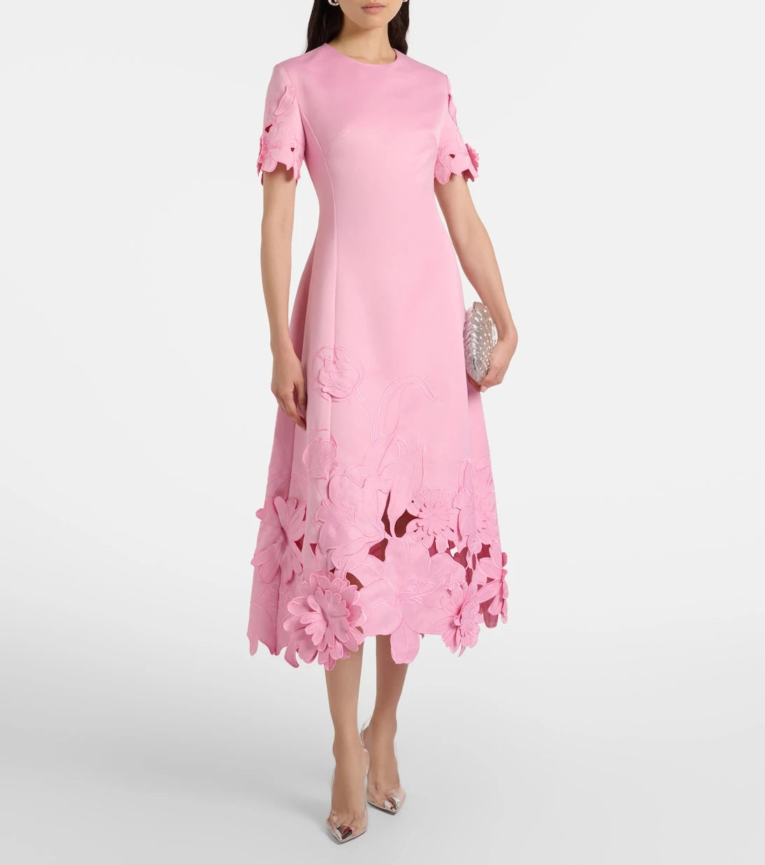 Leo Lin - Floral-appliqué embroidered cocktail dress