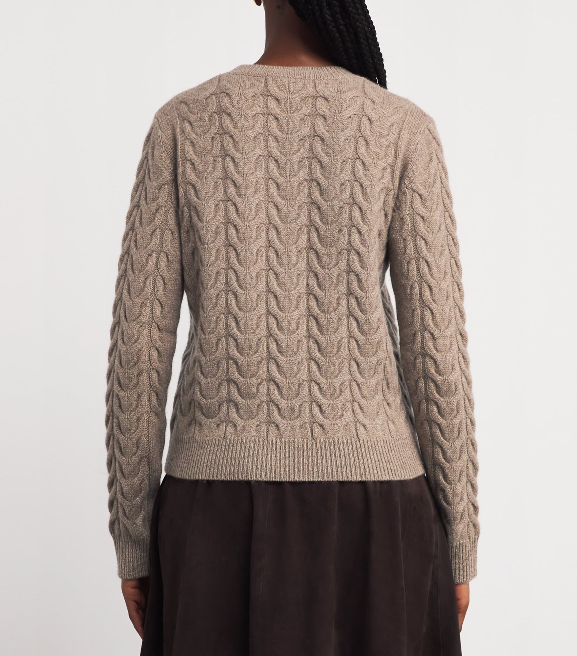 Beige Cashmere Cable-Knit Sweater