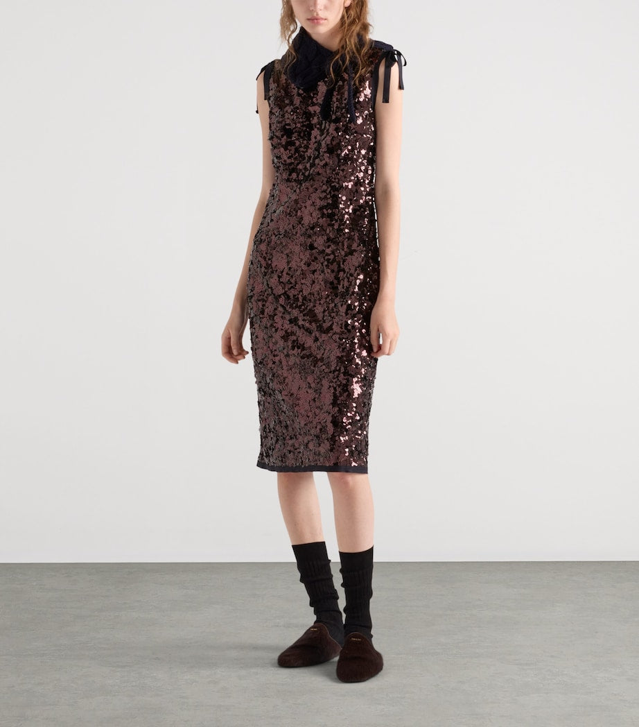 Purple Sequinned Midi Dress