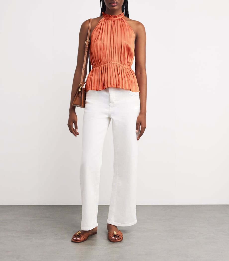 Maje Brown Pleated Halterneck Top