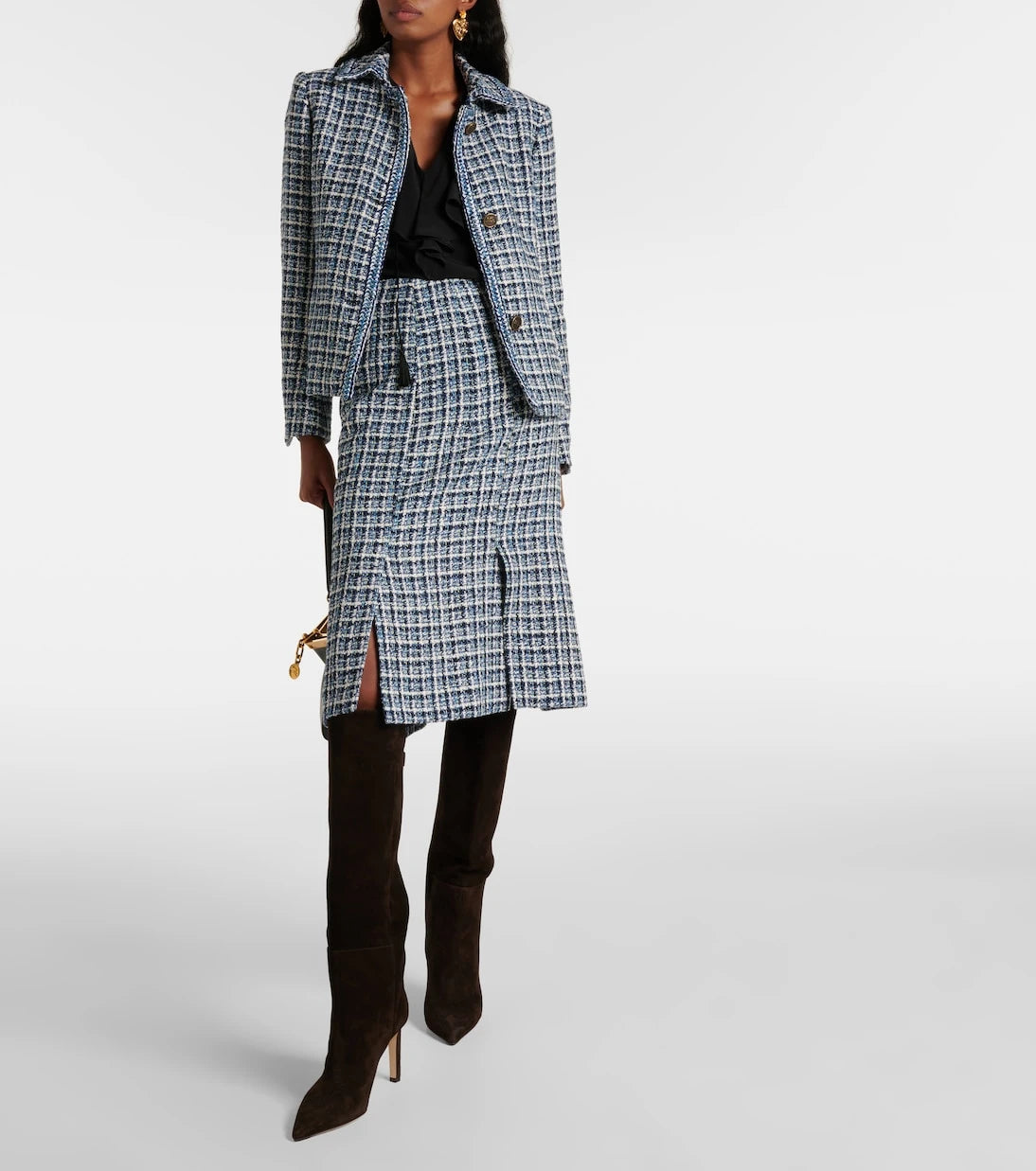 Etro - High-rise cotton-blend tweed midi skirt