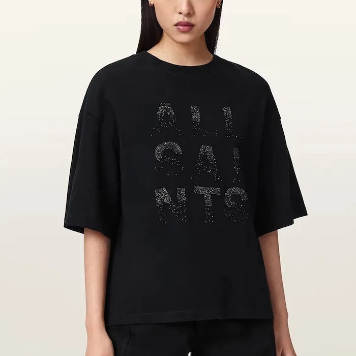 AllSaints kadın pamuklu bol kesim STACKS tişört