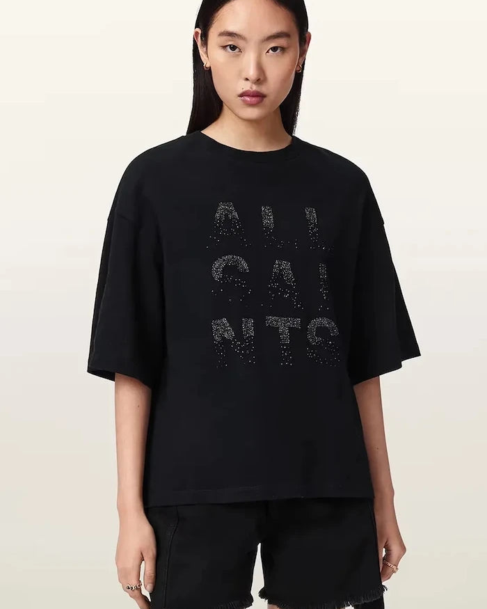 AllSaints kadın pamuklu bol kesim STACKS tişört