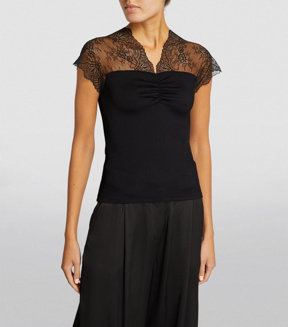 Lace-Trim T-Shirt BLACK