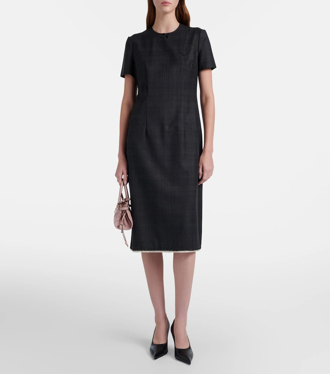 Prada - فستان ميدي من صوف الفيرجن كاروهات