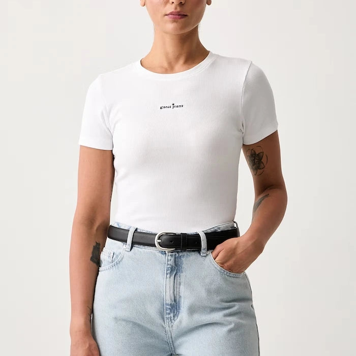 Guess Jeans pamuk ve elastanlı kadın tişörtü