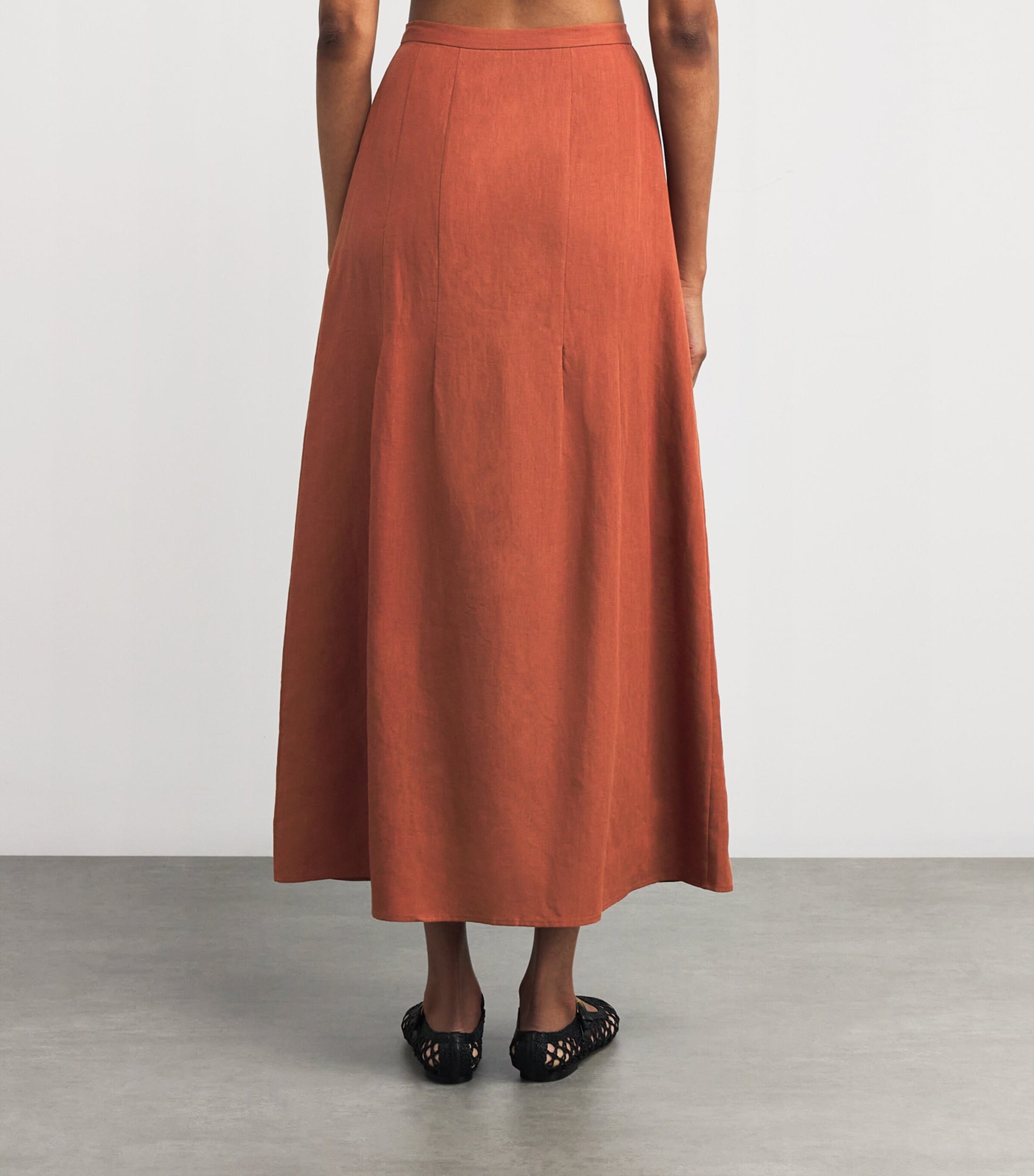 Le Kasha Red Linen Coin-Detail Maxi Skirt