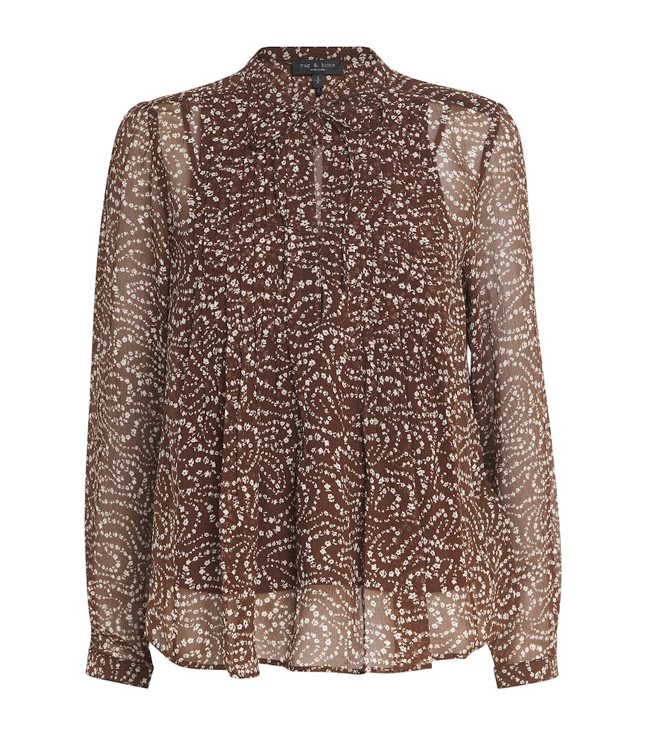 Rag & Bone Brown Silk-Blend Floral Amaris Blouse
