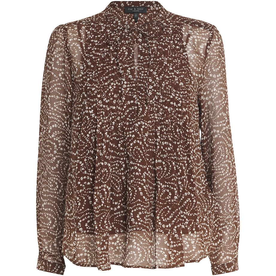 Rag & Bone Brown Silk-Blend Floral Amaris Blouse