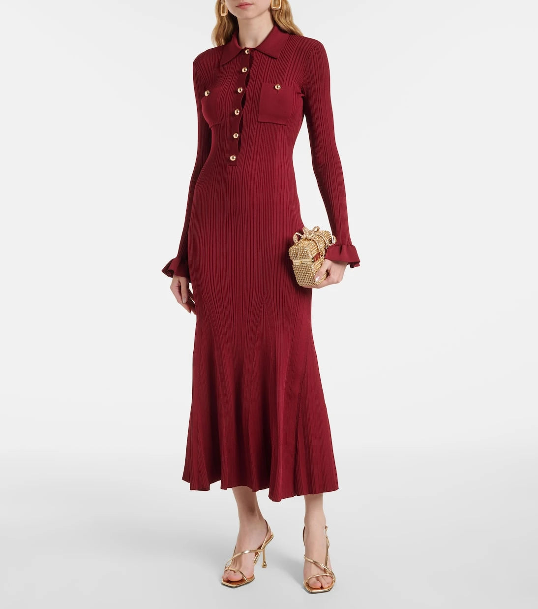 Self-Portrait - Ribbed-knit midi dress