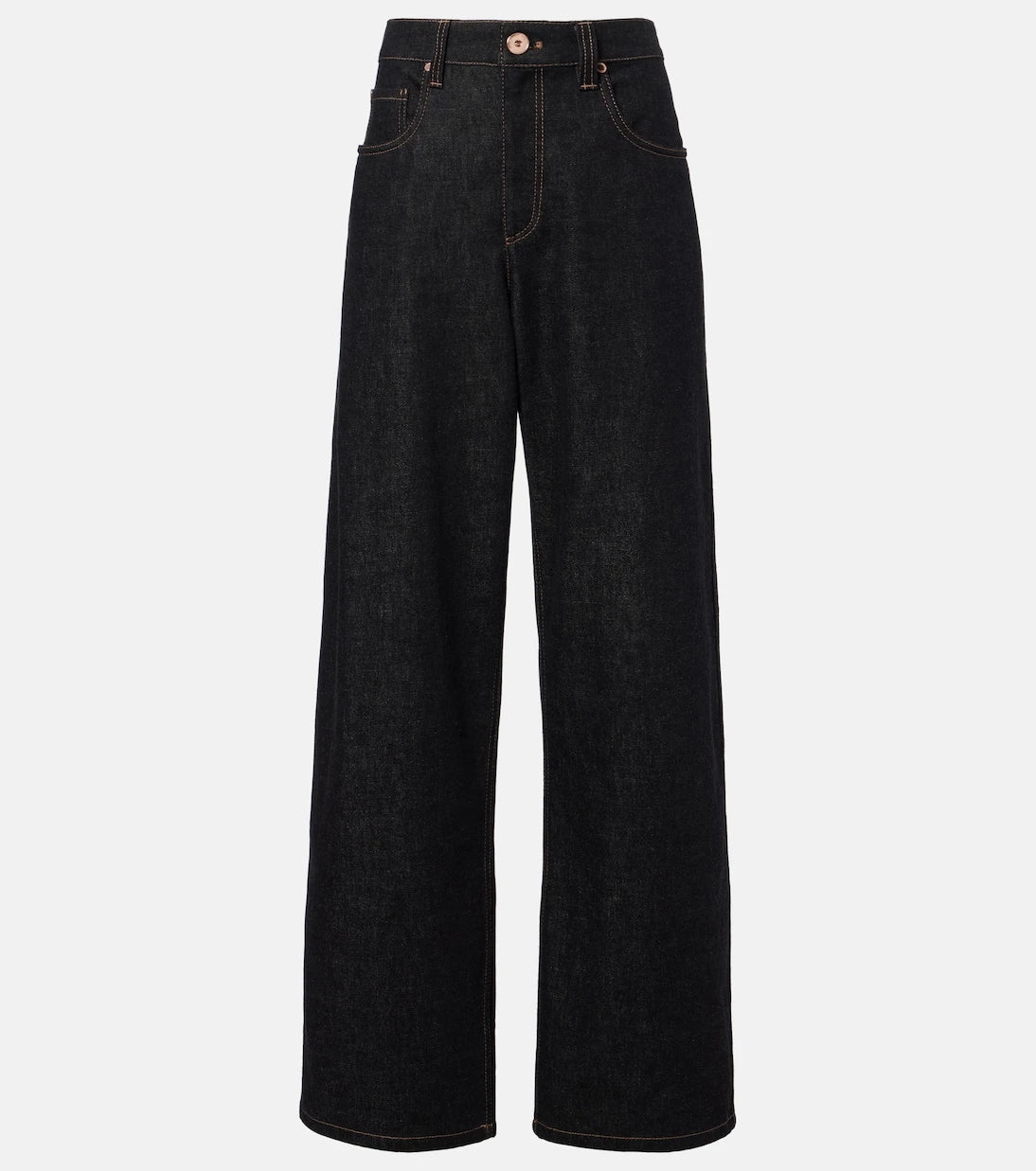 Brunello Cucinelli - Leather-trimmed wide-leg jeans