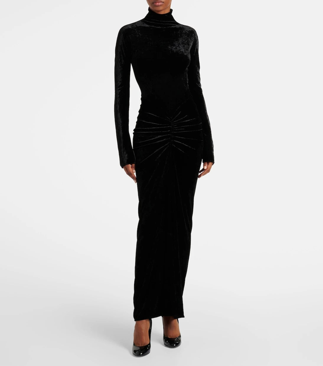 Alaïa - فستان ميدي من المخمل المزموم