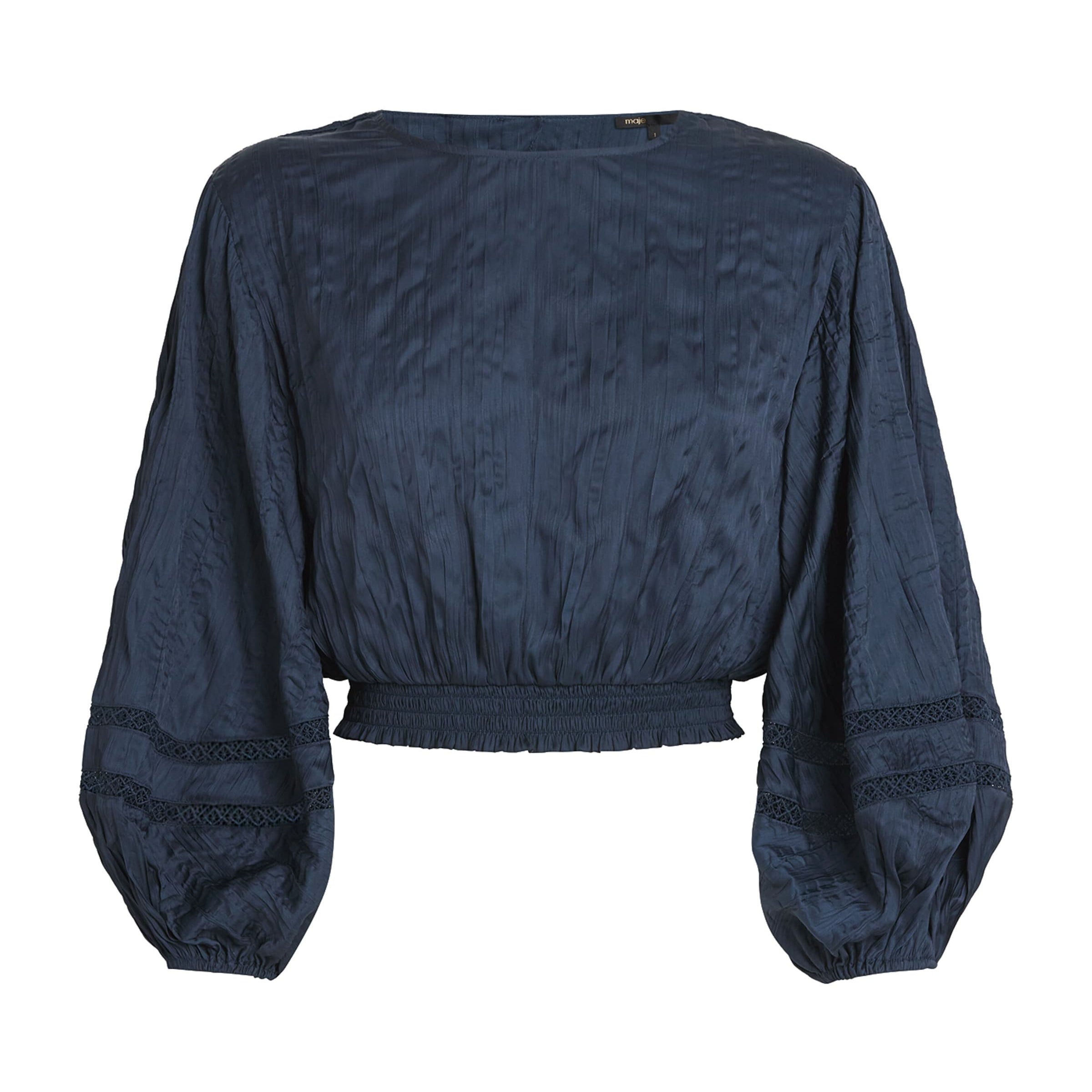 Blue Cropped Lace-Detail Blouse