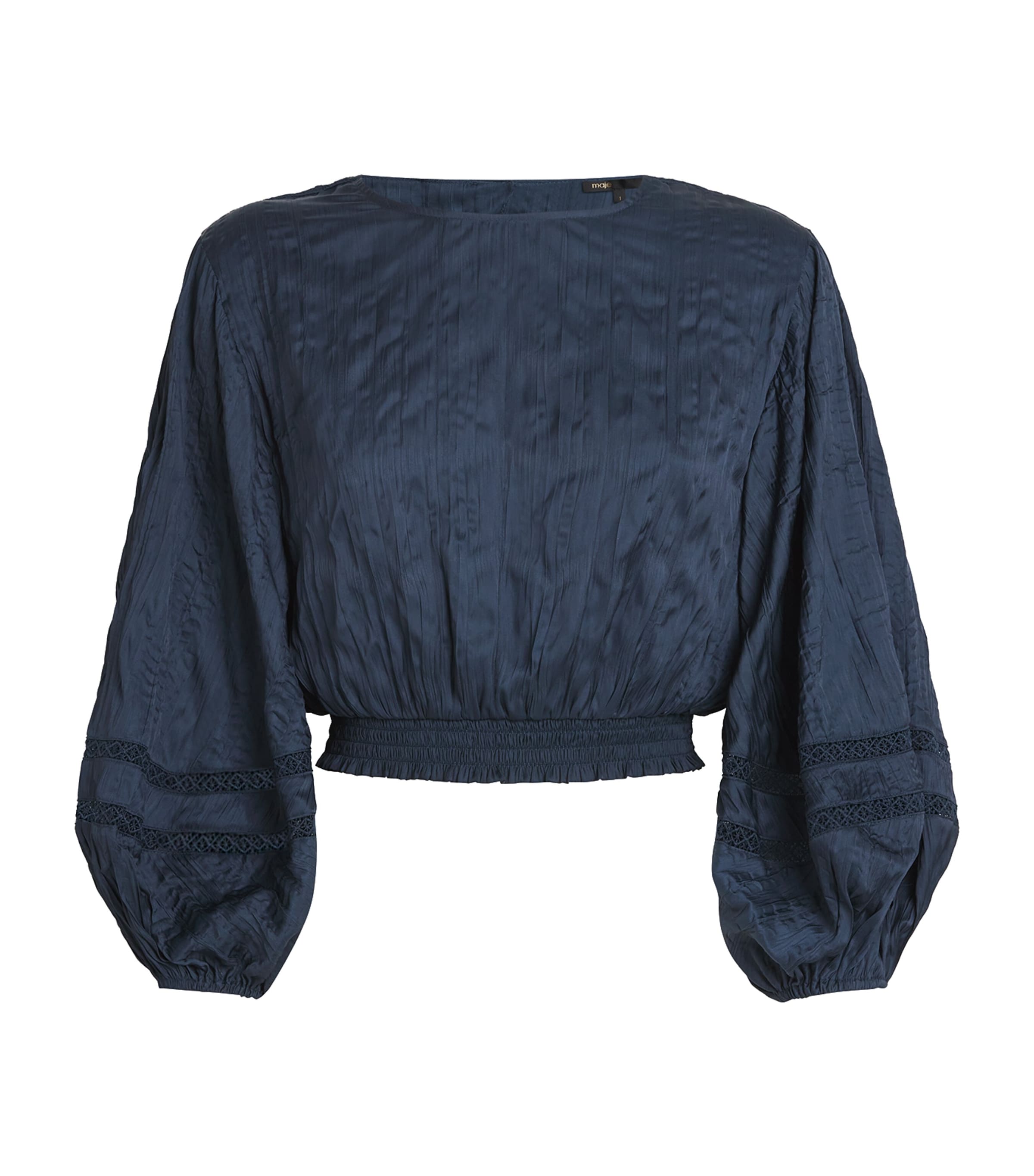 Blue Cropped Lace-Detail Blouse