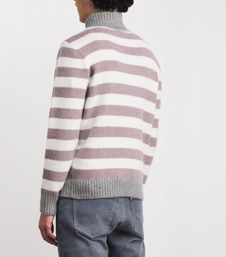 Eleventy White Cashmere-Blend Stripe Rollneck Sweater