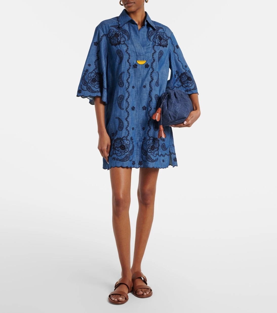 Zimmermann - İşlemeli pamuklu chambray kısa elbise