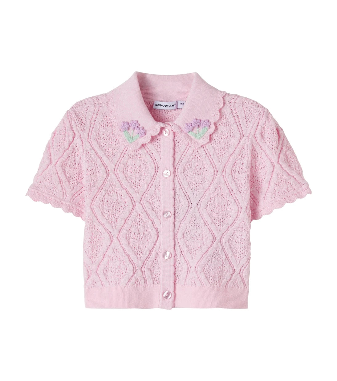 Self-Portrait Kids - Embroidered pointelle cotton-blend top