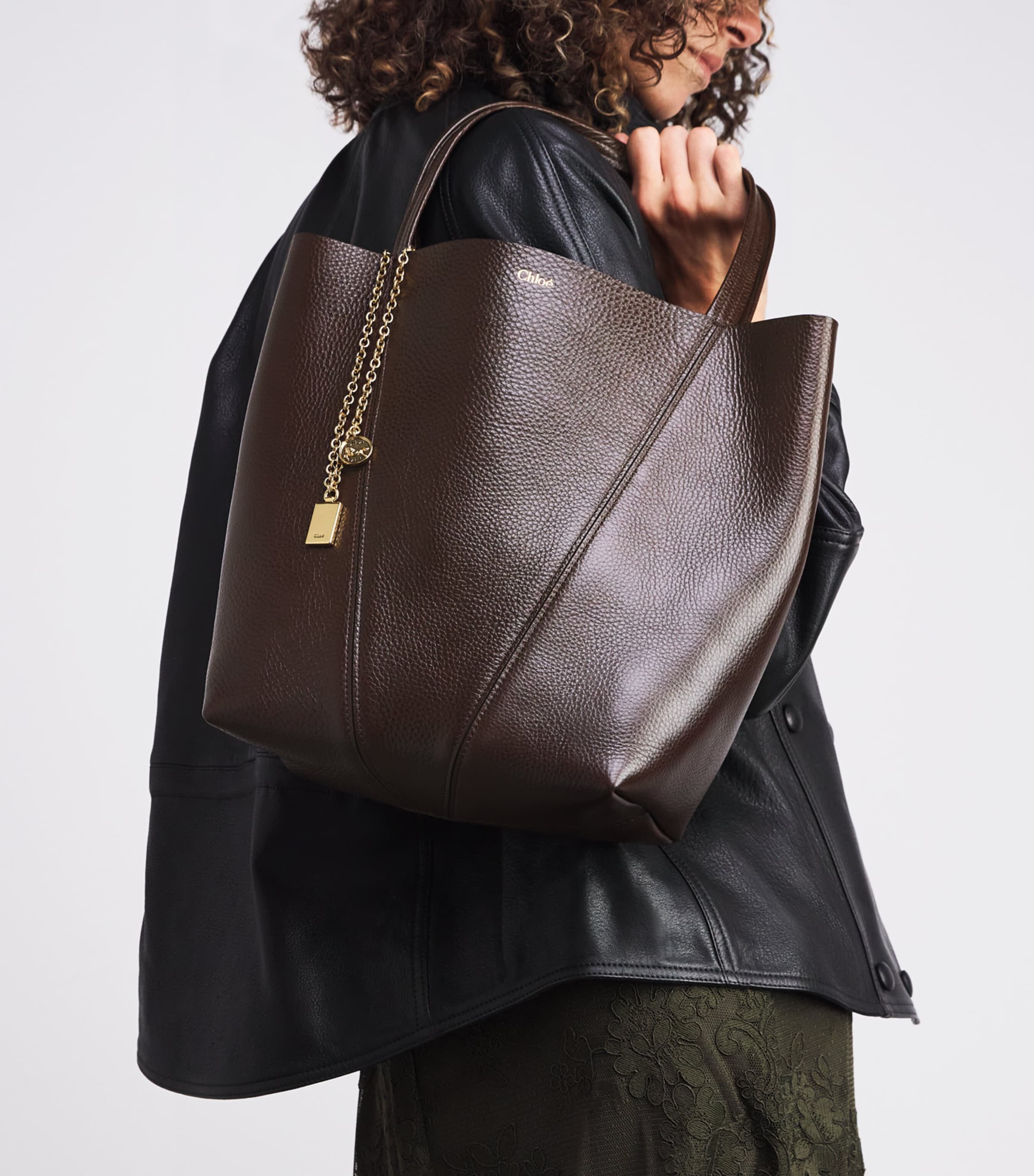 Brown Medium Calfskin Spin Tote Bag