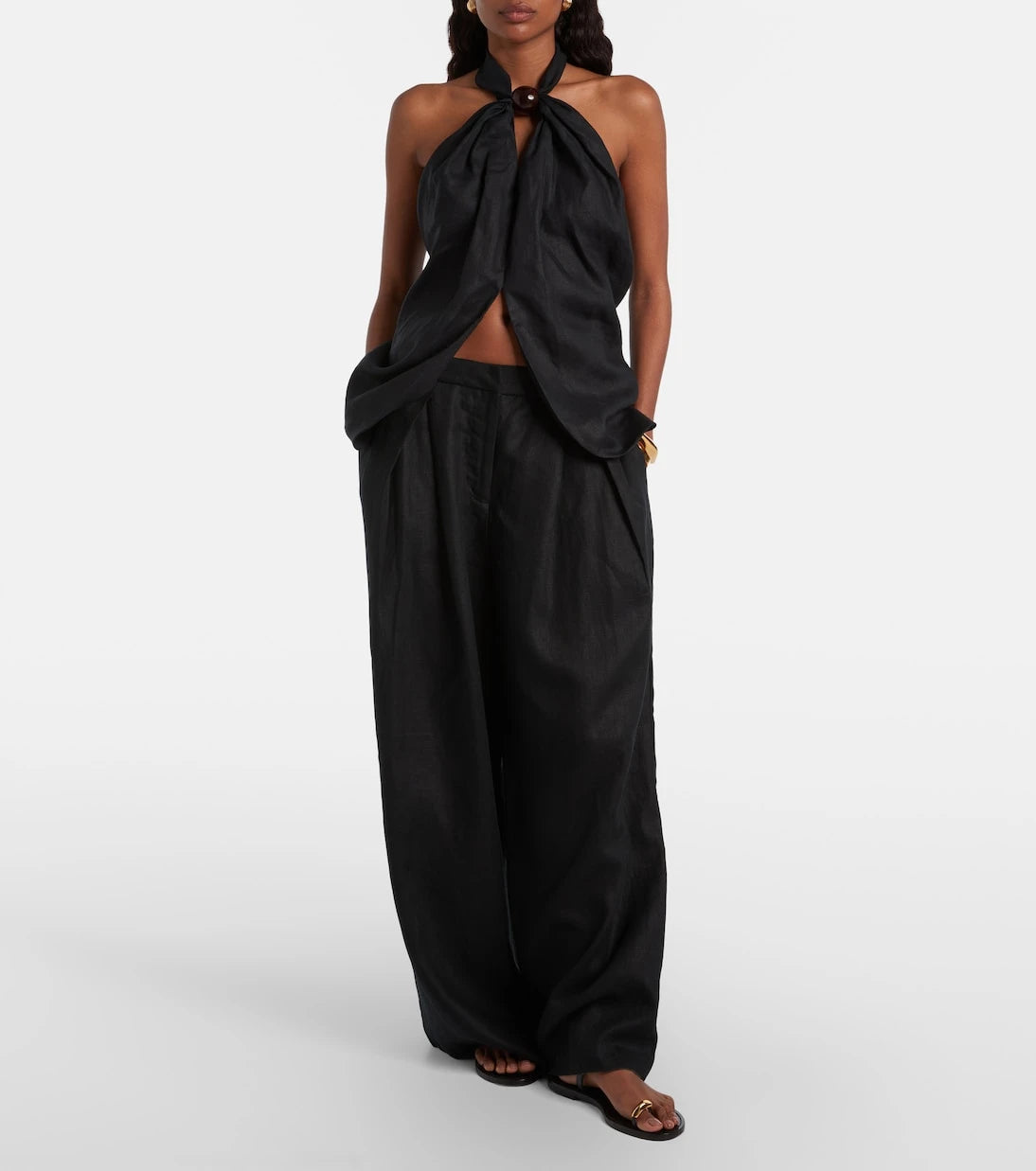 Faithfull - Biba embellished halterneck linen top