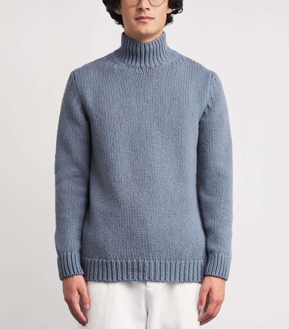 Eleventy Blue Wool High-Neck Sweater